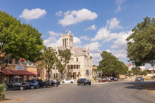The historic stone Comal County Courthouse in downtown New Braunfels near San Antonio